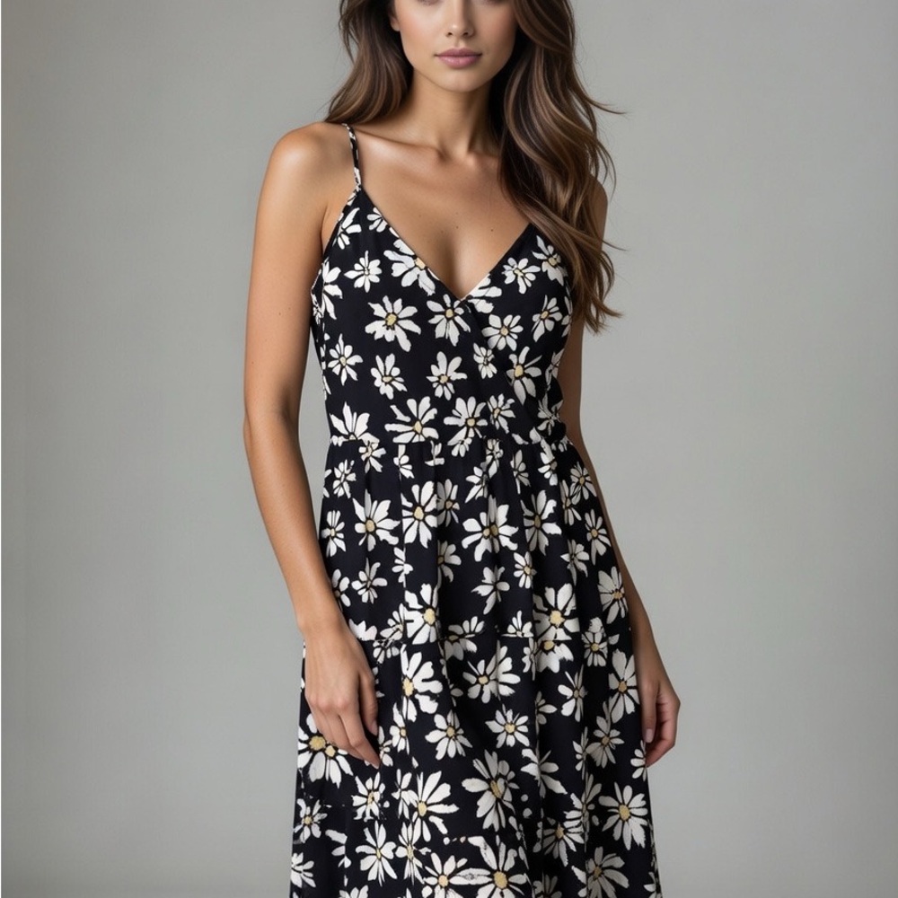 SMALL Floral Black and White Dress (A5526)